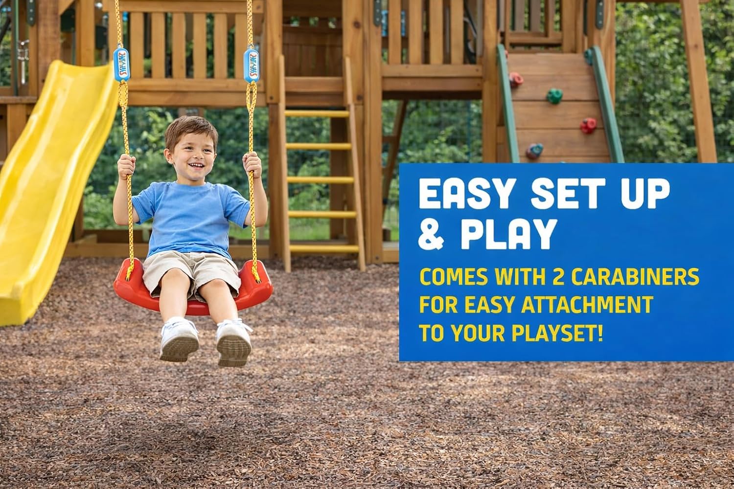 Braintastic Rider Swing for Kids, Plastic Outdoor Hanging Jhulla with Strong Rope-Adjustable Height with 2 Carabiners (Red Color)