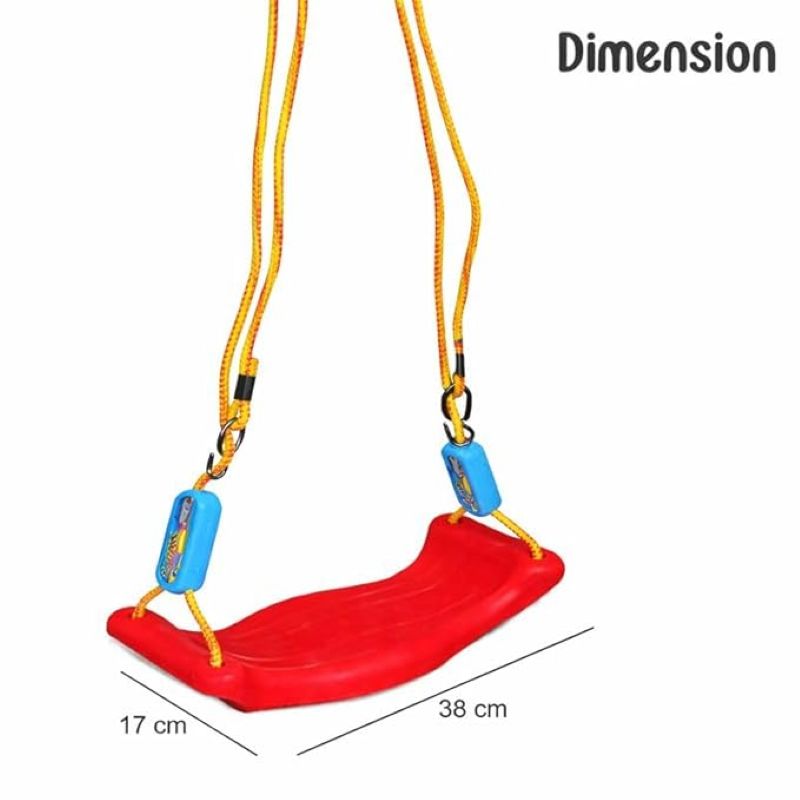 Braintastic Rider Swing for Kids, Plastic Outdoor Hanging Jhulla with Strong Rope-Adjustable Height with 2 Carabiners (Red Color)