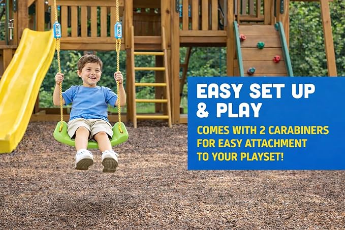 Braintastic Rider Swing for Kids, Plastic Outdoor Hanging Jhulla with Strong Rope-Adjustable Height with 2 Carabiners (Green Color)