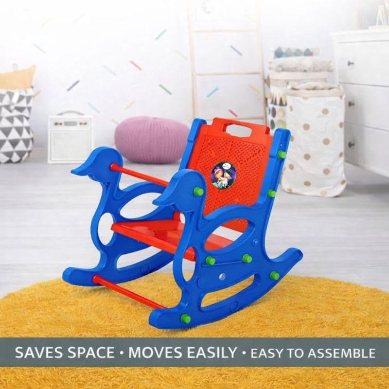 Braintastic Kids Plastic Baby Rocker Chair | Duck Design Rocking Toy with Handle & Backrest | Safe Indoor Rocker for Toddlers (Duck, Blue/Red)