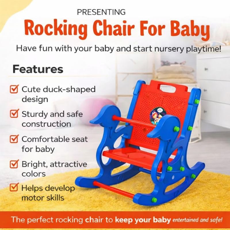 Braintastic Kids Plastic Baby Rocker Chair | Duck Design Rocking Toy with Handle & Backrest | Safe Indoor Rocker for Toddlers (Duck, Blue/Red)