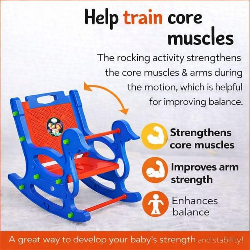 Braintastic Kids Plastic Baby Rocker Chair | Duck Design Rocking Toy with Handle & Backrest | Safe Indoor Rocker for Toddlers (Duck, Blue/Red)