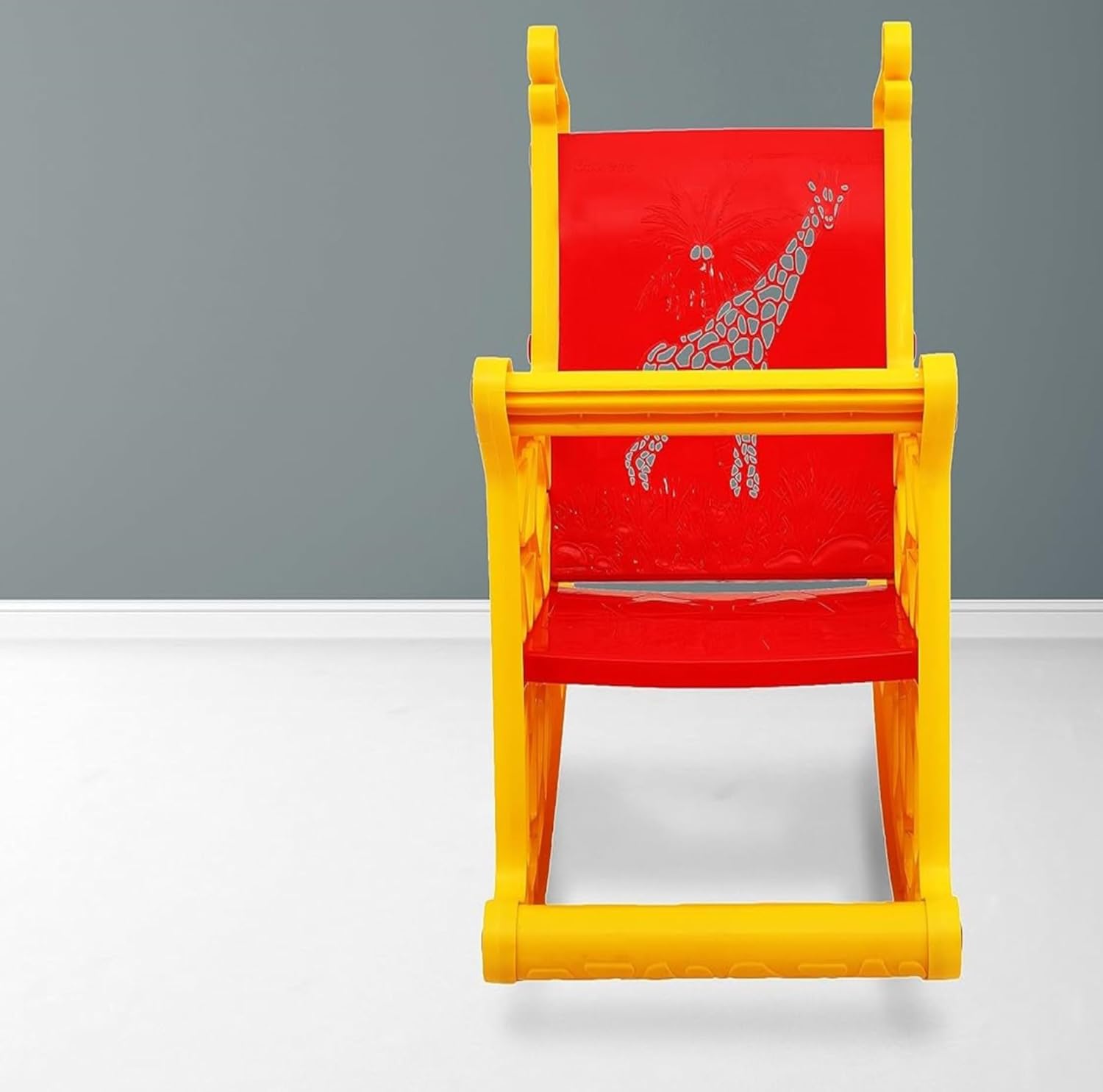 Braintastic Kids Plastic Rocking Chair for Toddlers | Sturdy Indoor Rocker with Backrest & Smooth Curved Base | Safe & Durable Baby Rocking Toy for Boys & Girls (Giraffe, Yellow/Red)