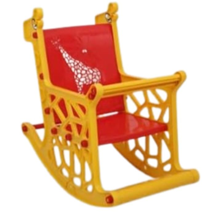 Braintastic Kids Plastic Rocking Chair for Toddlers | Sturdy Indoor Rocker with Backrest & Smooth Curved Base | Safe & Durable Baby Rocking Toy for Boys & Girls (Giraffe, Yellow/Red)