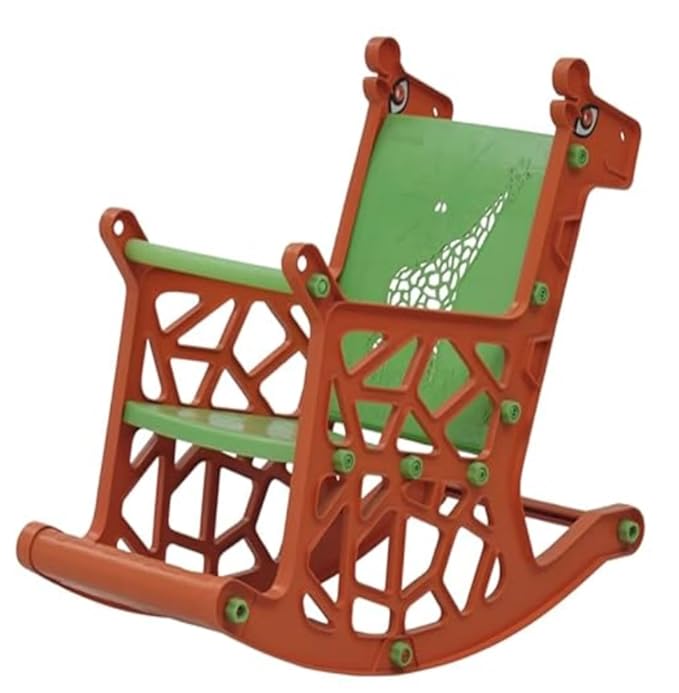 Braintastic Kids Plastic Rocking Chair for Toddlers | Sturdy Indoor Rocker with Backrest & Smooth Curved Base | Safe & Durable Baby Rocking Toy for Boys & Girls (Giraffe, Orange/Green)