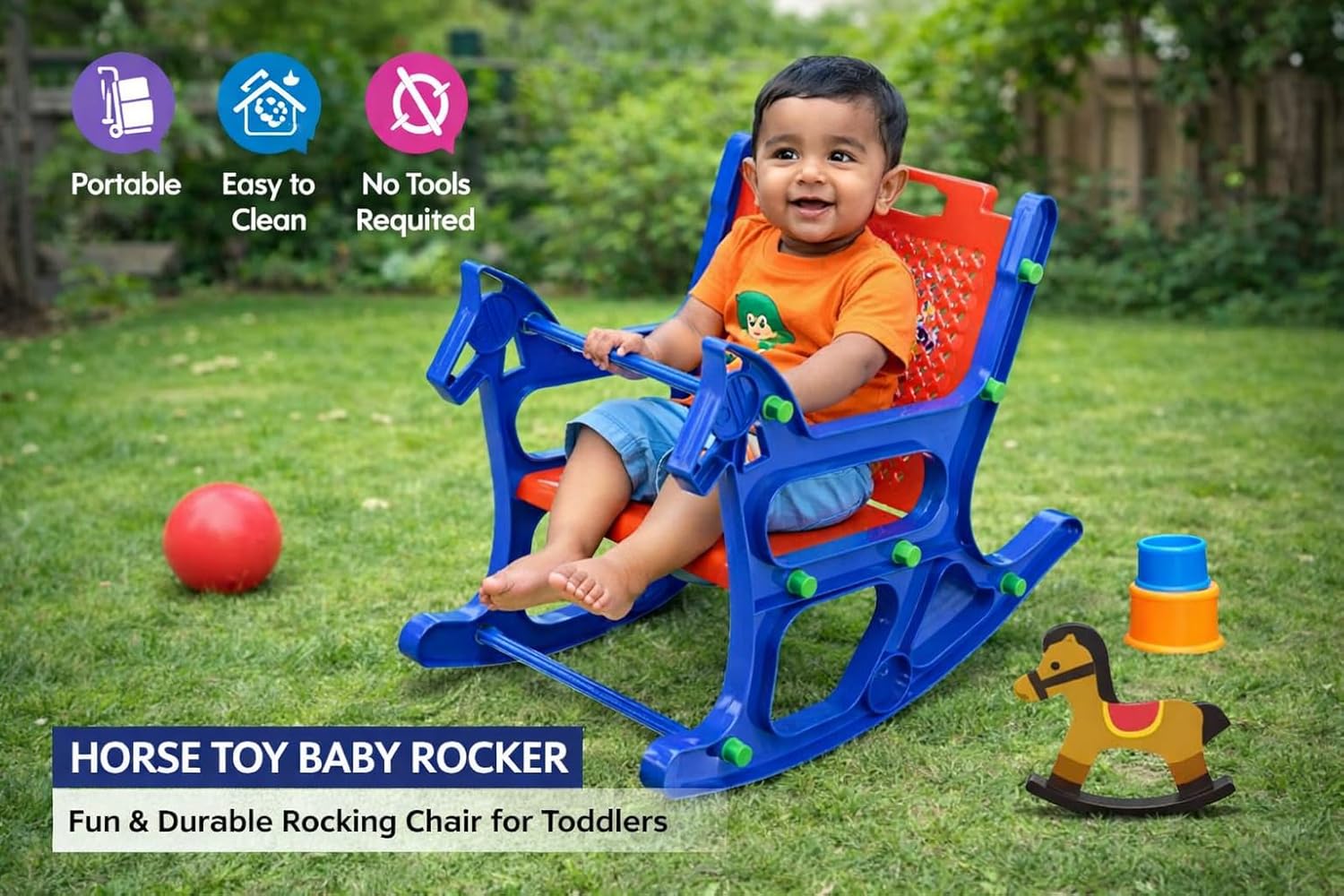 Braintastic Kids Plastic Baby Rocker Chair | Horse Design Rocking Toy with Handle & Backrest | Safe & Durable Indoor Rocker for Toddlers