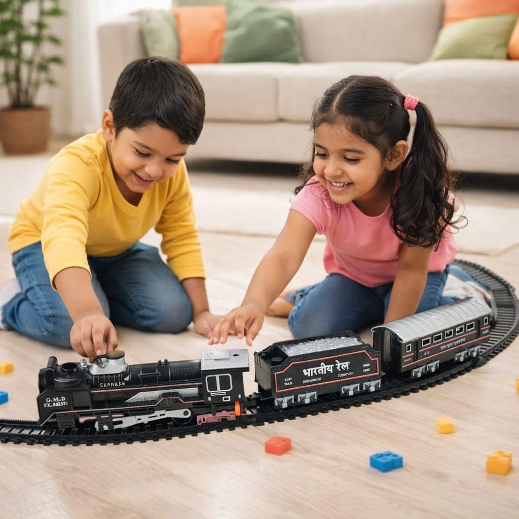 Braintastic Rail King Electric Train Set for Kids|16-Piece Classic Track Set with Light, Sound & Smoke|Rechargeable Battery Operated Track Train Toy for Boys & Girls