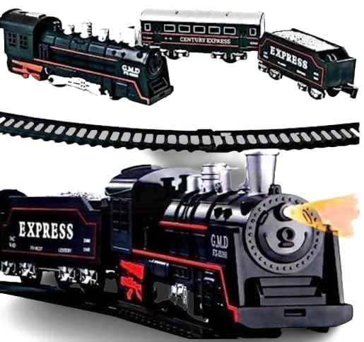 Braintastic Rail King Electric Train Set for Kids|16-Piece Classic Track Set with Light, Sound & Smoke|Rechargeable Battery Operated Track Train Toy for Boys & Girls