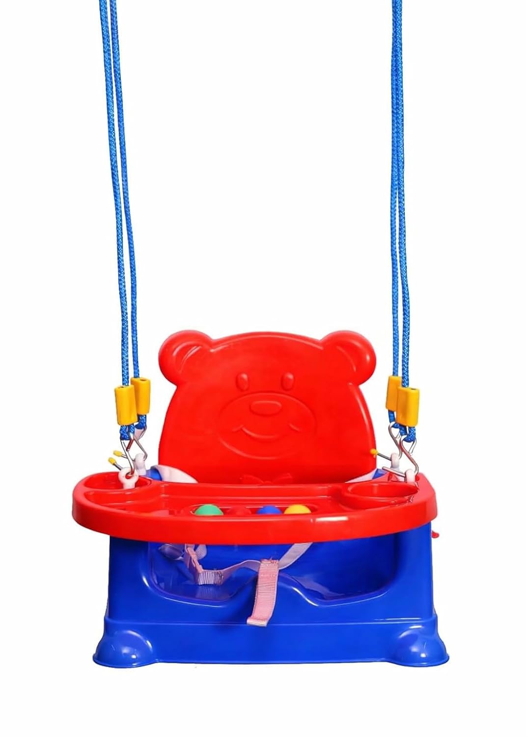Braintastic Baby Booster Seat Cum Feeding High Chair 6-in-1 | Toddler Floor Seat, Dining Chair & Play Seat | Detachable Tray, Safety Support | Blue & Red