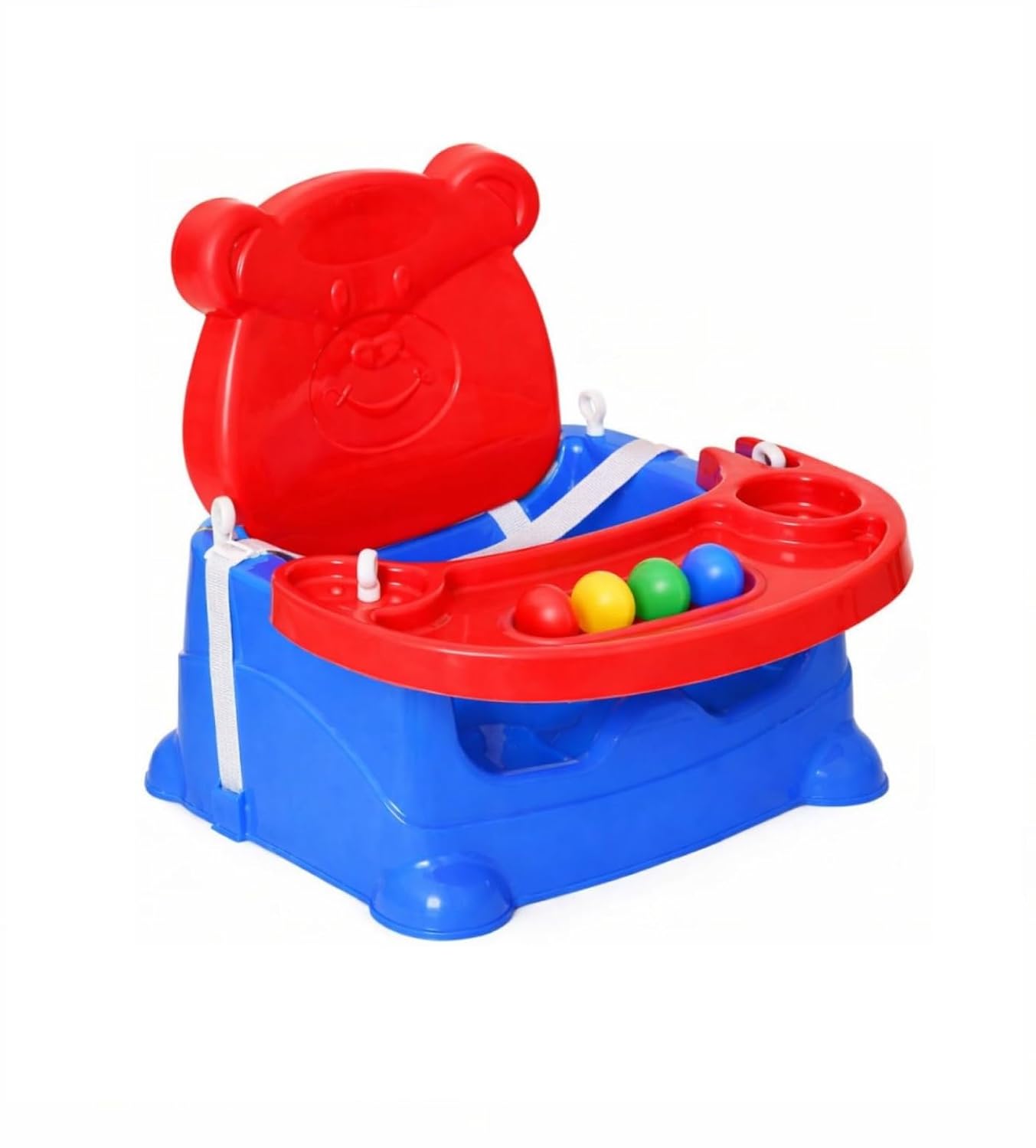 Braintastic Baby Booster Seat Cum Feeding High Chair 6-in-1 | Toddler Floor Seat, Dining Chair & Play Seat | Detachable Tray, Safety Support | Blue & Red