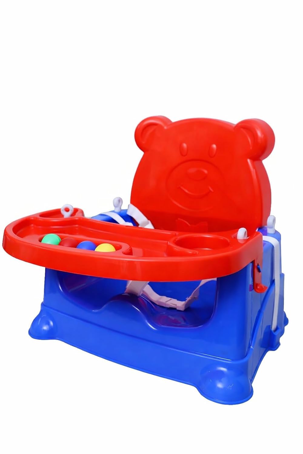 Braintastic Baby Booster Seat Cum Feeding High Chair 6-in-1 | Toddler Floor Seat, Dining Chair & Play Seat | Detachable Tray, Safety Support | Blue & Red