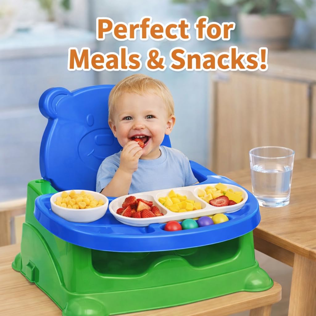 Braintatsic Baby Booster Seat Cum Feeding High Chair 6-in-1 | Toddler Floor Seat, Dining Chair & Play Seat | Detachable Tray, Safety Support |Green & Blue