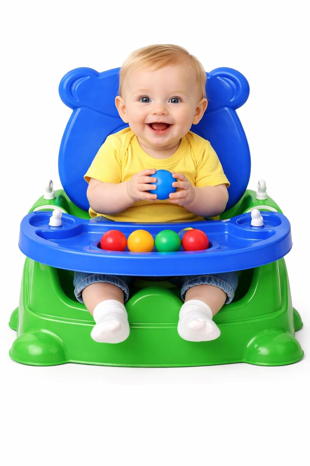 Braintatsic Baby Booster Seat Cum Feeding High Chair 6-in-1 | Toddler Floor Seat, Dining Chair & Play Seat | Detachable Tray, Safety Support |Green & Blue