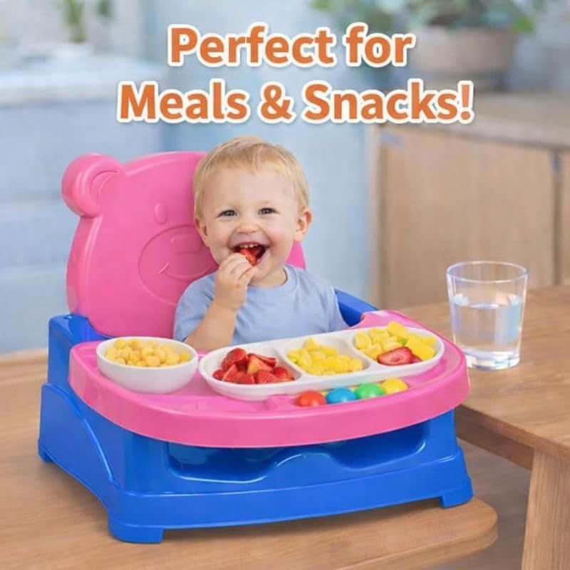 Braintastic 6-in-1 Baby Booster Seat Cum Feeding High Chair | Multipurpose Floor, Dining & Play Seat for Toddlers | Detachable Tray with Toy Balls | Pink & Blue