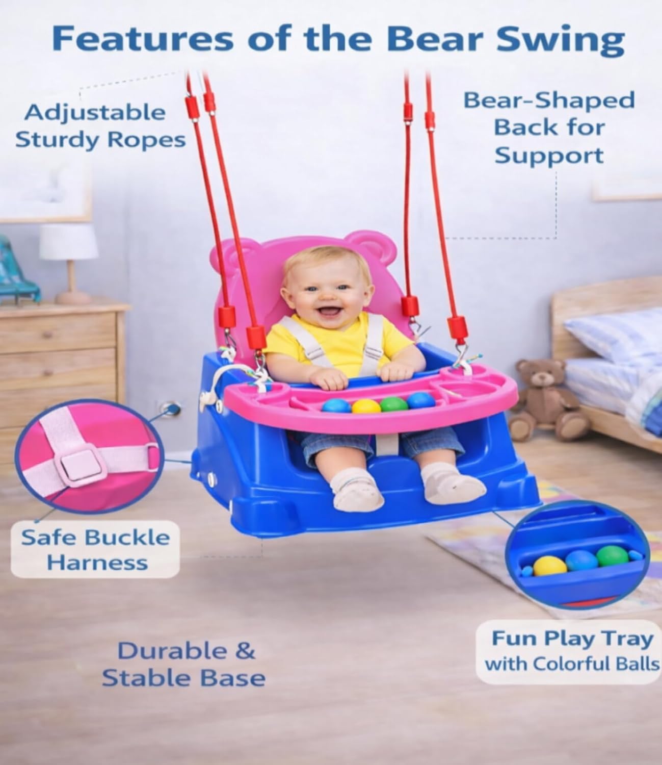 Braintastic 6-in-1 Baby Booster Seat Cum Feeding High Chair | Multipurpose Floor, Dining & Play Seat for Toddlers | Detachable Tray with Toy Balls | Pink & Blue