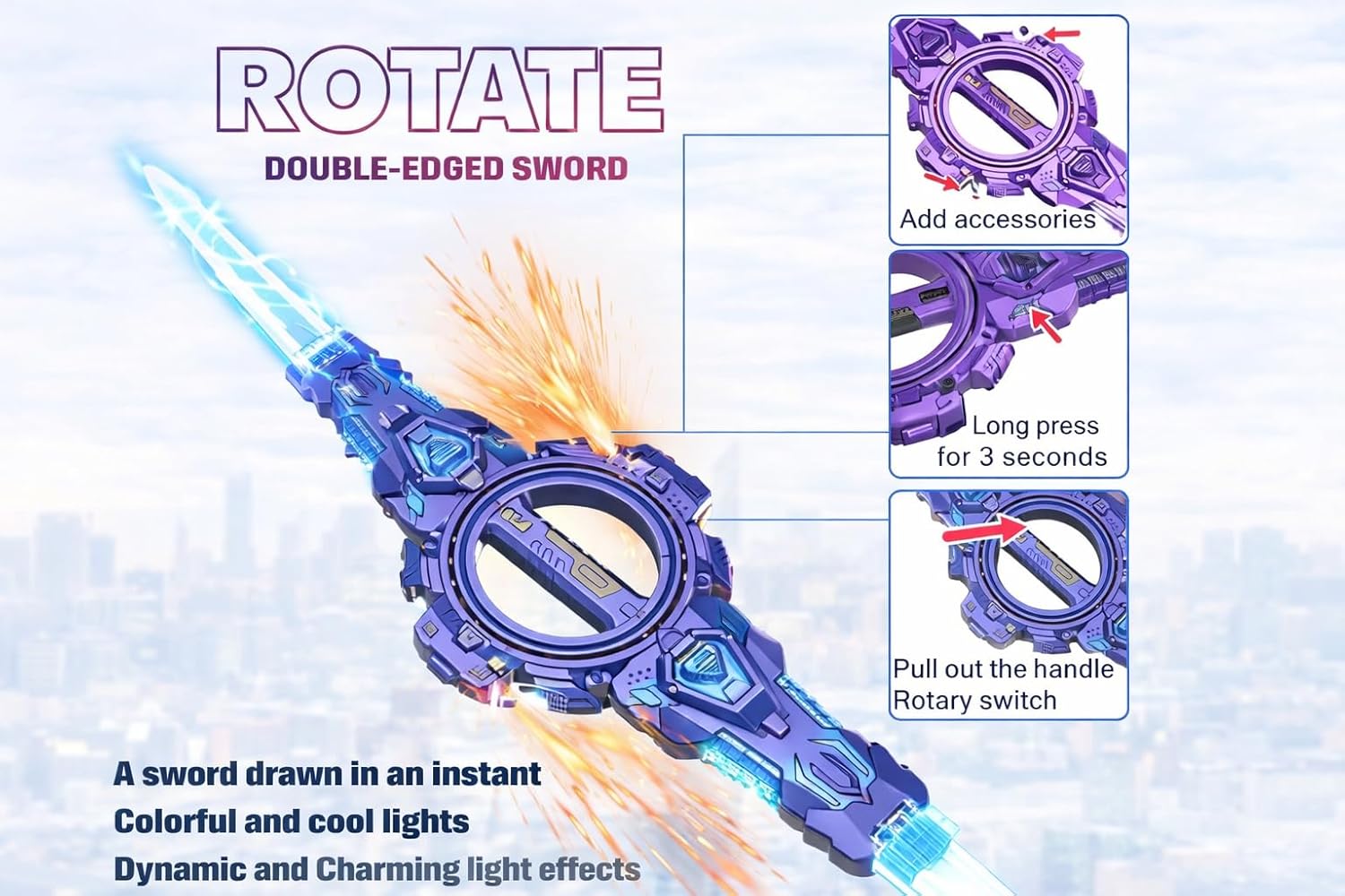 Braintastic Kids Spiral Round Sword Toy with LED Lights & Rotating Action | Light Up Magic Sword with Wrist Rotation Feature | Action Role Play Toy for Boys & Girls | Birthday Gift Toy for Kids Age 3+