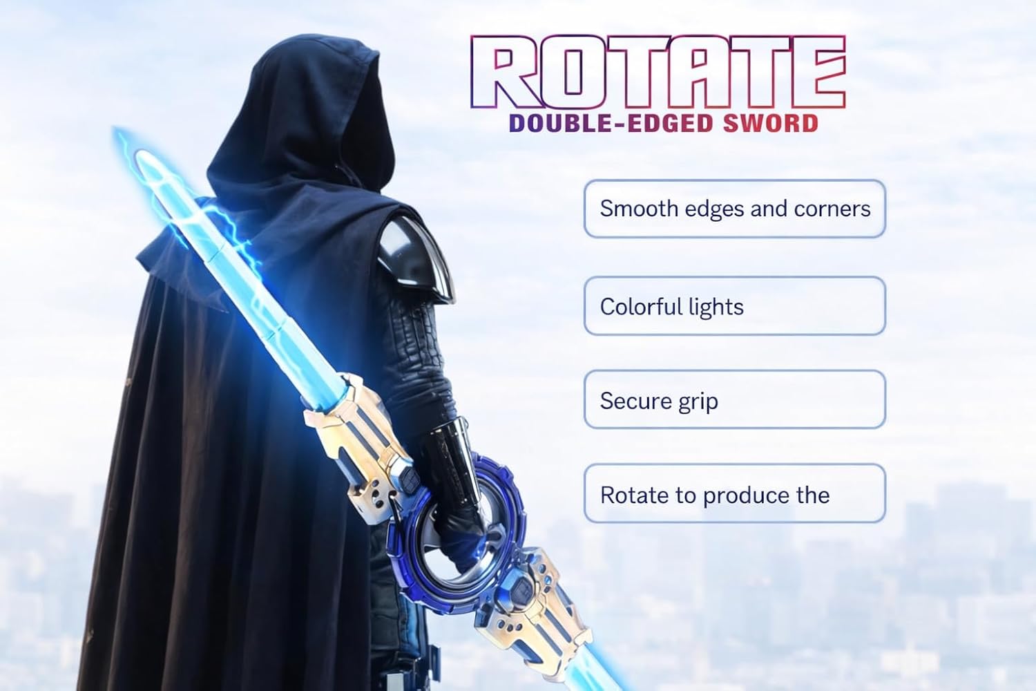 Braintastic Kids Spiral Round Sword Toy with LED Lights & Rotating Action | Light Up Magic Sword with Wrist Rotation Feature | Action Role Play Toy for Boys & Girls | Birthday Gift Toy for Kids Age 3+