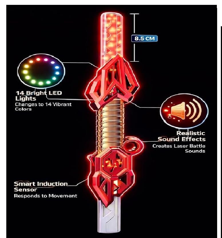 Braintastic Kids Laser Sword Toy with 14 Color Changing Lights & Sound Effects | Motion Sensor Induction Toy Sword | Role Play Action Toy for Boys & Girls | Large Size 61.5 cm | Gift for Kids Age 6+