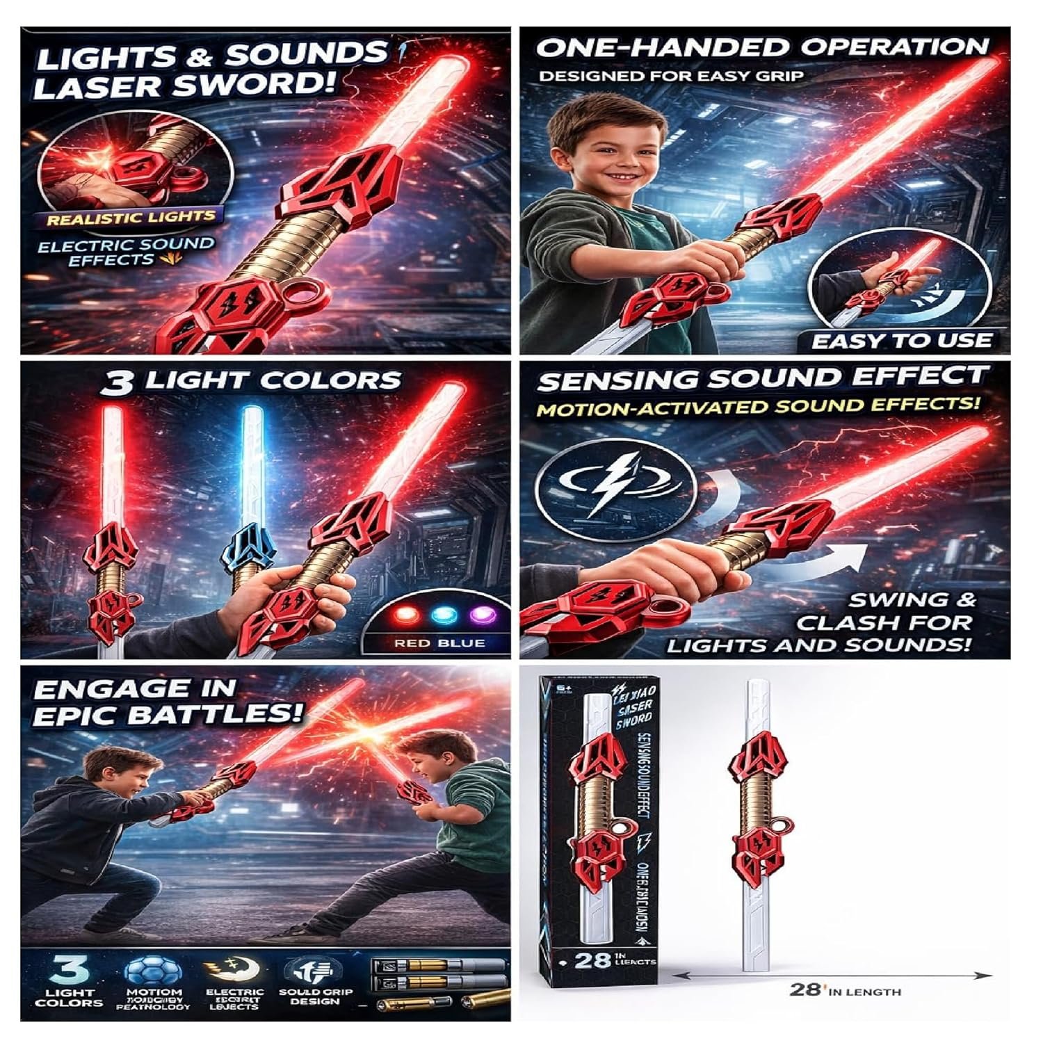Braintastic Kids Laser Sword Toy with 14 Color Changing Lights & Sound Effects | Motion Sensor Induction Toy Sword | Role Play Action Toy for Boys & Girls | Large Size 61.5 cm | Gift for Kids Age 6+