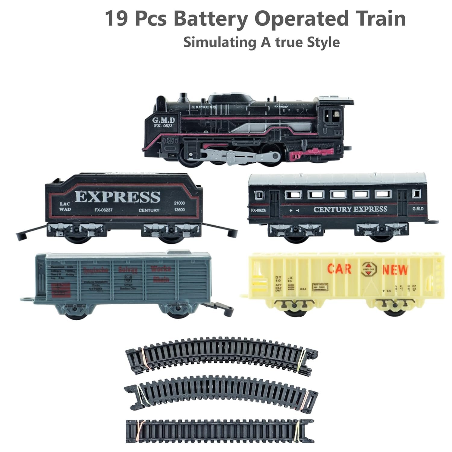 Braintastic Battery Operated Toy Train Set with Engine, 1 Locomotive,14 Sets of Tracks,1 Boxer and1 Passenger Car Railway-19 Pcs, Medium Size with Headlight