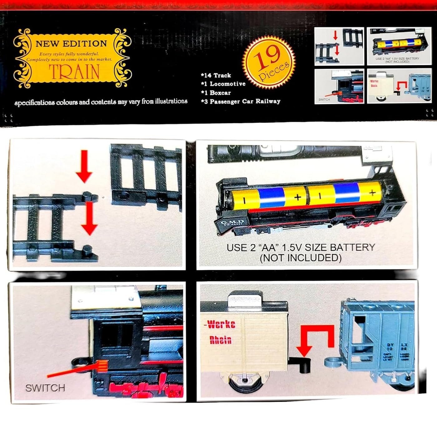 Braintastic Battery Operated Toy Train Set with Engine, 1 Locomotive,14 Sets of Tracks,1 Boxer and1 Passenger Car Railway-19 Pcs, Medium Size with Headlight