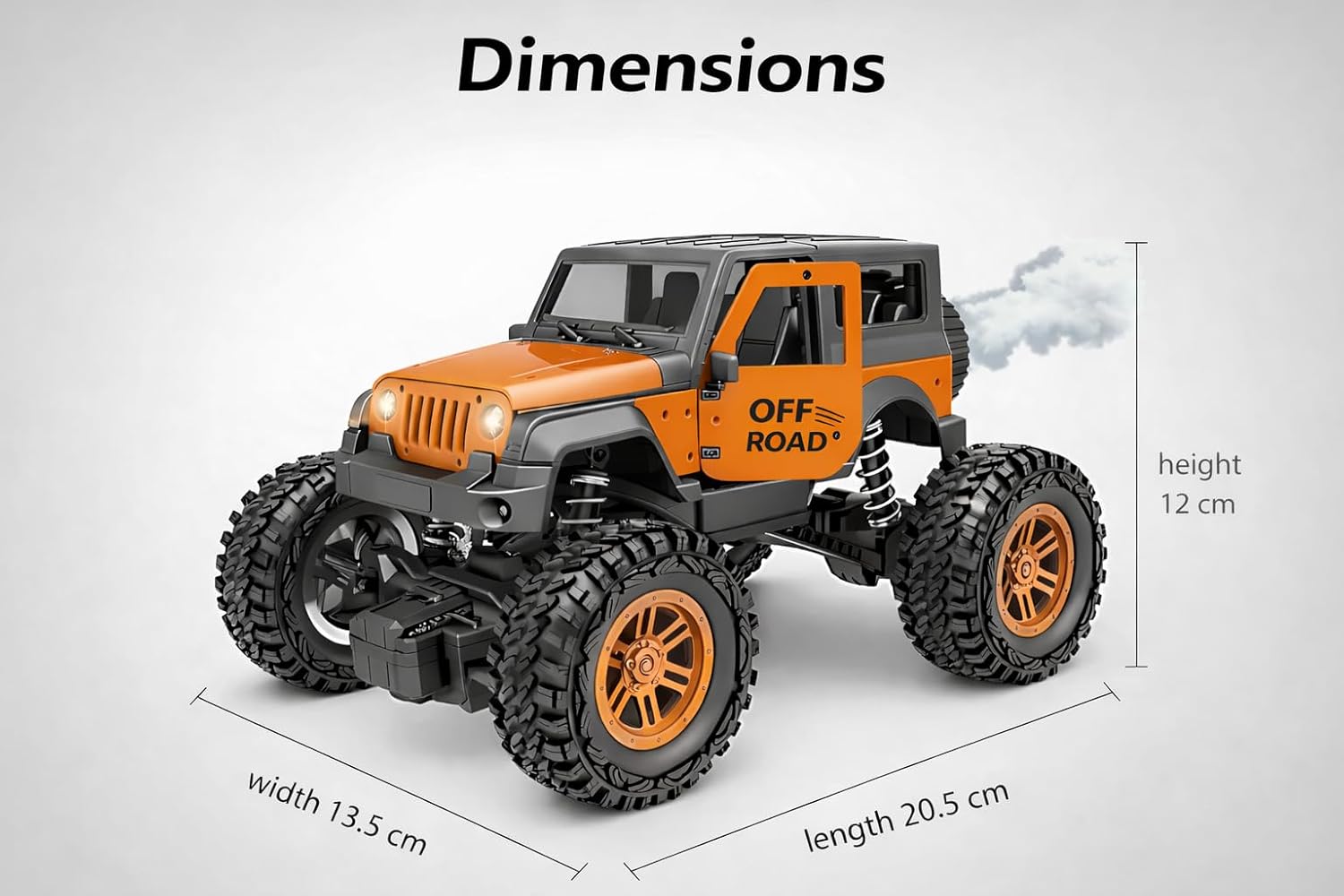 Braintastic Remote Control Thar Rock Climbing Car for Kids | Rechargeable Off Road Jeep Toy with Mist Spray Lights Music | 4x4 RC Stunt Vehicle Gift for Boys Girls Outdoor Play (Orange)