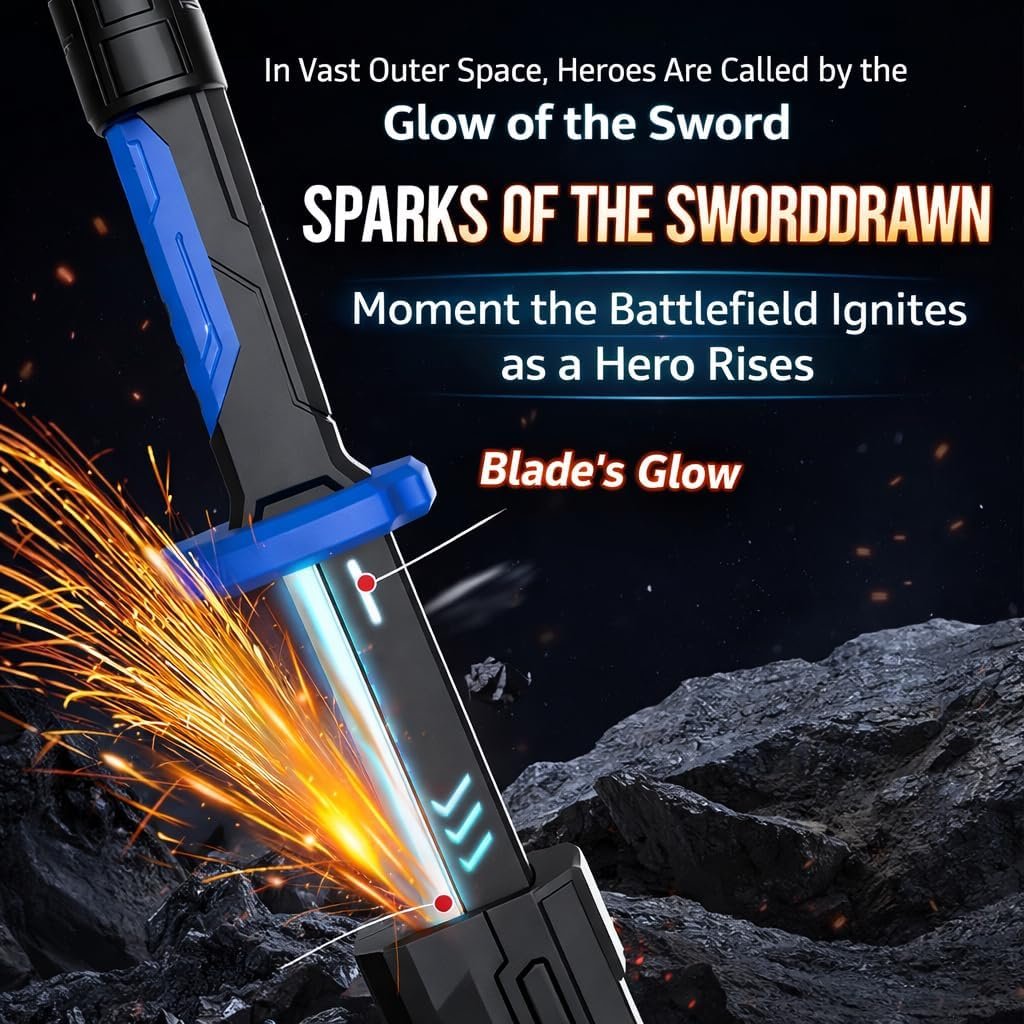 Braintastic LED Light Up Toy Sword with Scabbard, RGB Colour Changing Glowing Blade, Sparking Effect on Draw, USB Type-C Rechargeable, for Kids