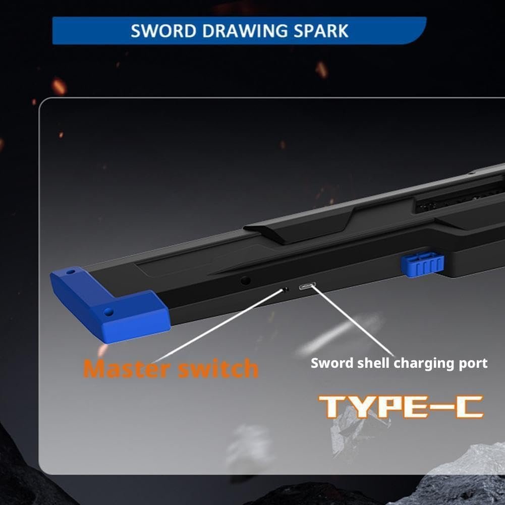 Braintastic LED Light Up Toy Sword with Scabbard, RGB Colour Changing Glowing Blade, Sparking Effect on Draw, USB Type-C Rechargeable, for Kids