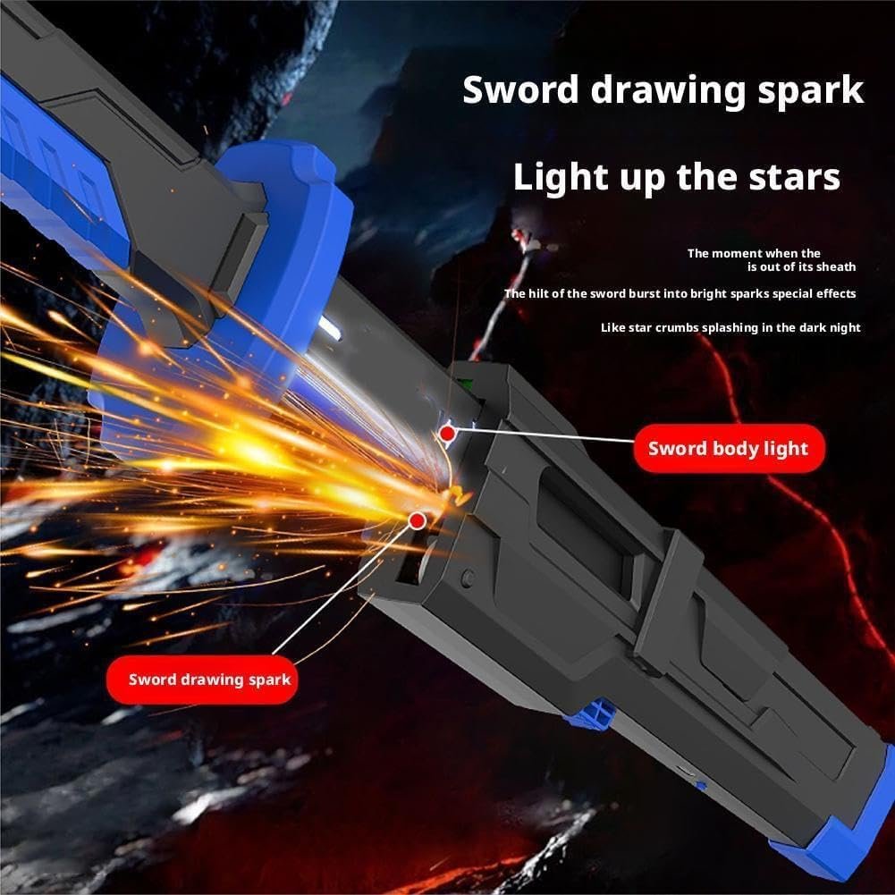 Braintastic LED Light Up Toy Sword with Scabbard, RGB Colour Changing Glowing Blade, Sparking Effect on Draw, USB Type-C Rechargeable, for Kids