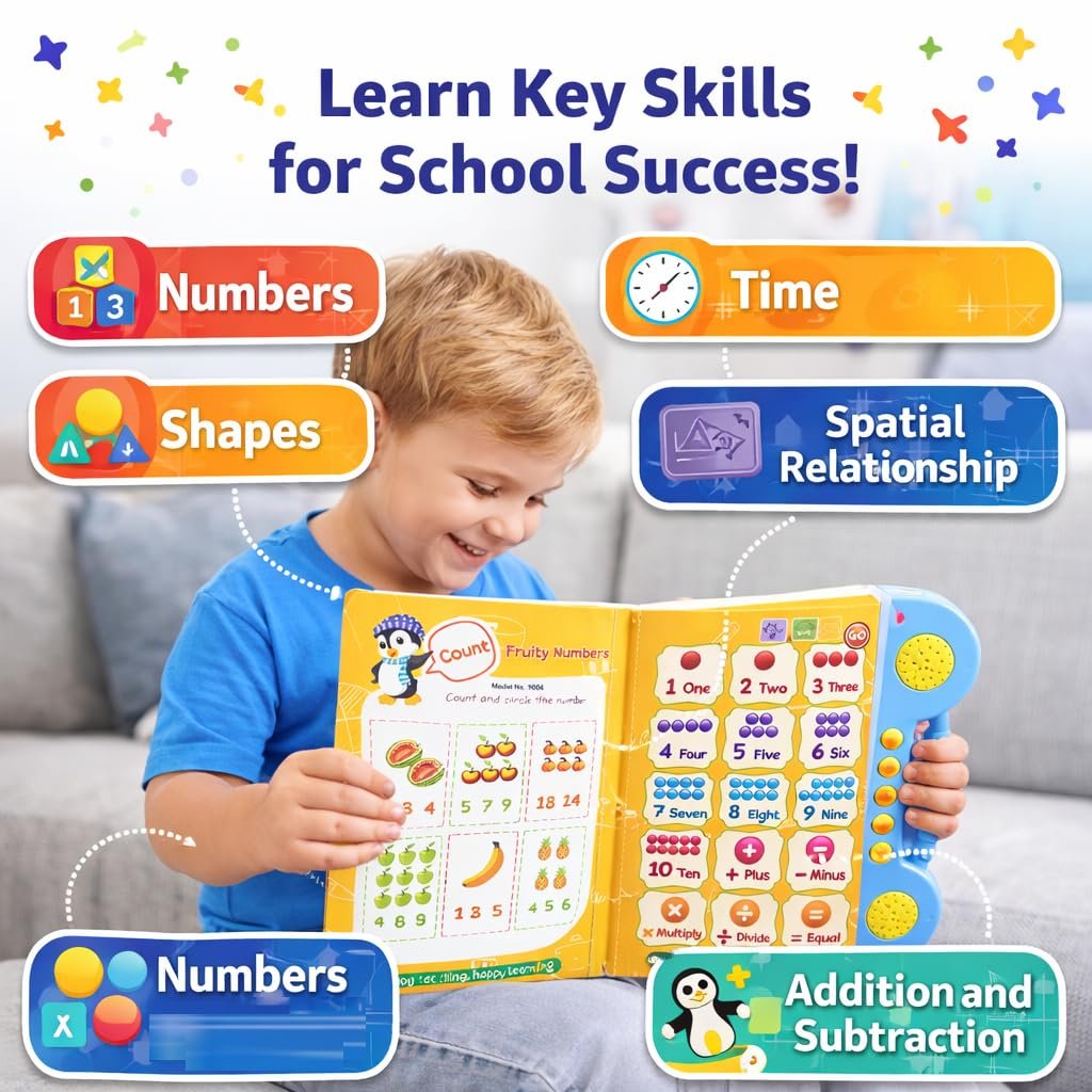 Braintastic Math Time Interactive Sound Book for Kids | Educational Learning Book with Sound Buttons | Numbers, Shapes, Time, Addition & Subtraction Learning Toy for Toddlers & Preschool Children