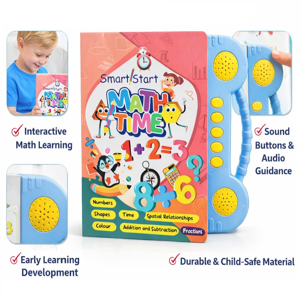 Braintastic Math Time Interactive Sound Book for Kids | Educational Learning Book with Sound Buttons | Numbers, Shapes, Time, Addition & Subtraction Learning Toy for Toddlers & Preschool Children