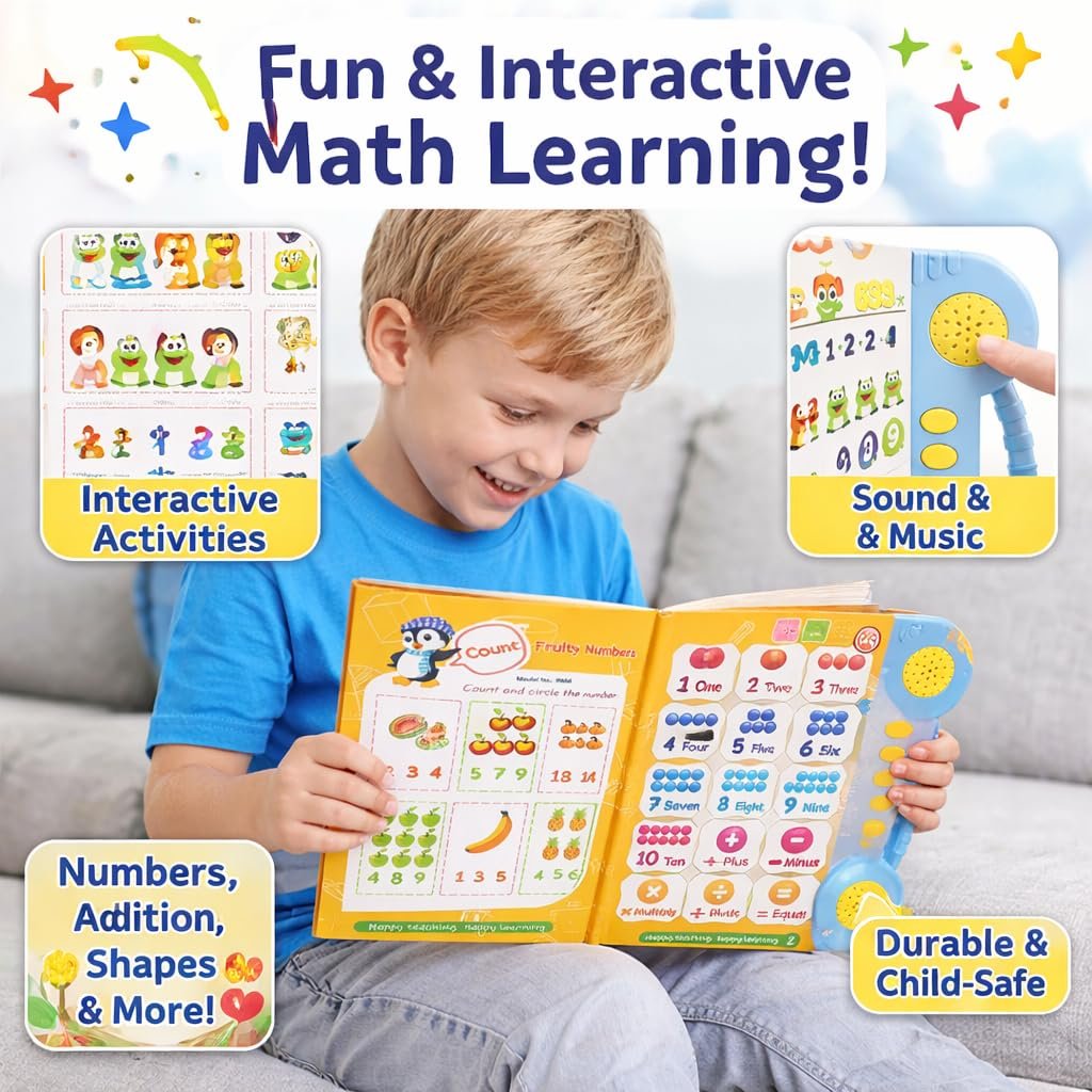 Braintastic Math Time Interactive Sound Book for Kids | Educational Learning Book with Sound Buttons | Numbers, Shapes, Time, Addition & Subtraction Learning Toy for Toddlers & Preschool Children