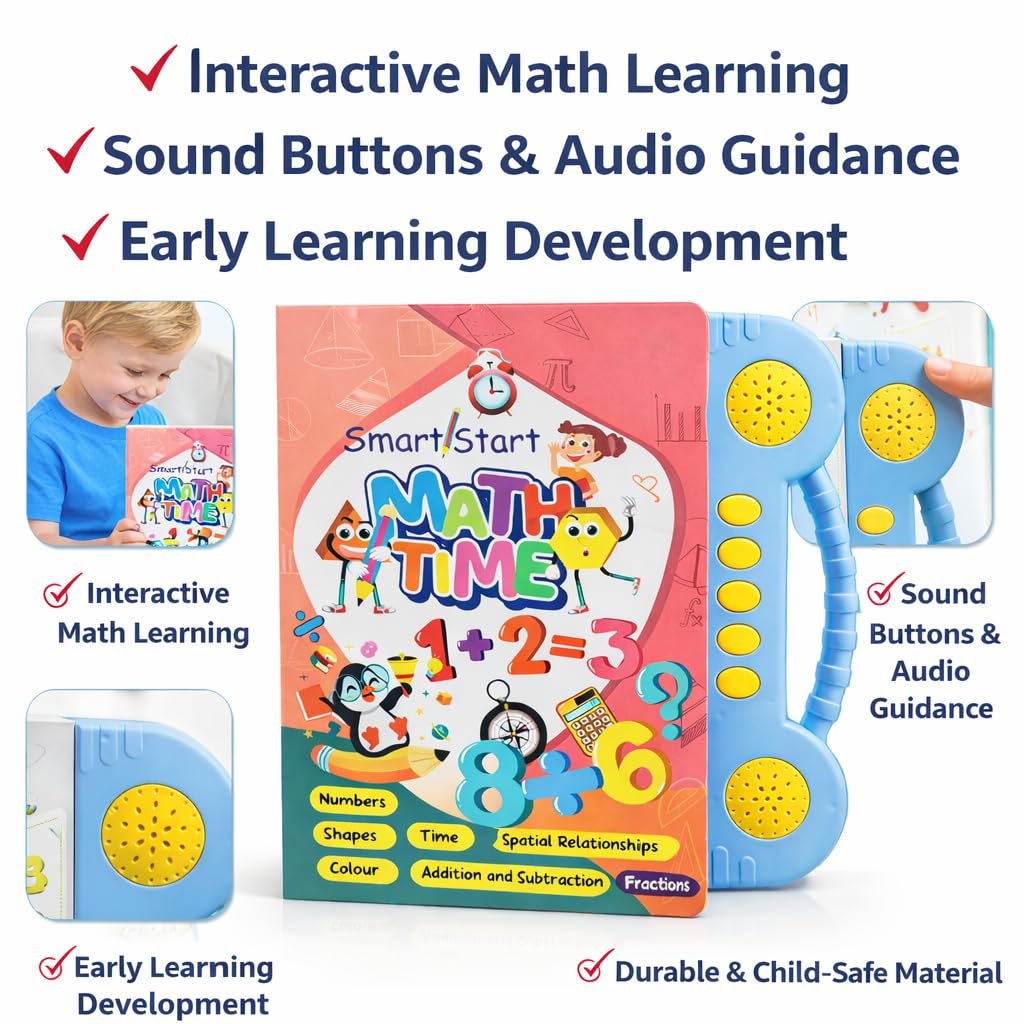 Braintastic Math Time Interactive Sound Book for Kids | Educational Learning Book with Sound Buttons | Numbers, Shapes, Time, Addition & Subtraction Learning Toy for Toddlers & Preschool Children