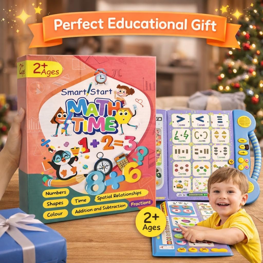 Braintastic Math Time Interactive Sound Book for Kids | Educational Learning Book with Sound Buttons | Numbers, Shapes, Time, Addition & Subtraction Learning Toy for Toddlers & Preschool Children