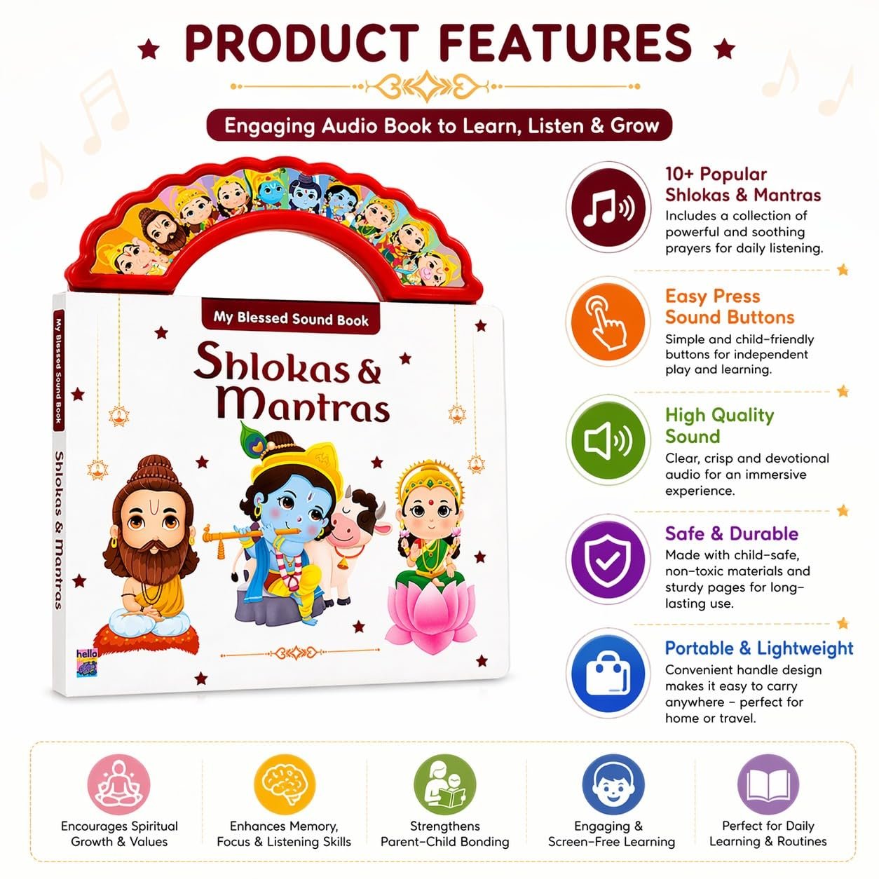 Braintastic Kids Shlokas & Mantras Sound Book with Audio, Hindu Devotional Learning Book for Children, Interactive Musical Book for Early Learning(My Blessed Sound Book)