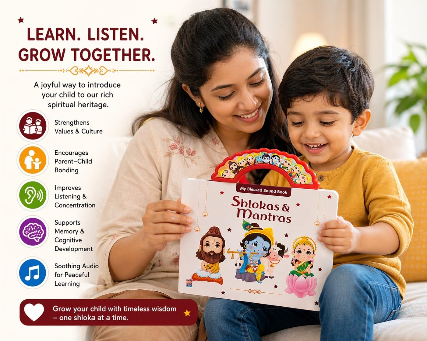 Braintastic Kids Shlokas & Mantras Sound Book with Audio, Hindu Devotional Learning Book for Children, Interactive Musical Book for Early Learning(My Blessed Sound Book)
