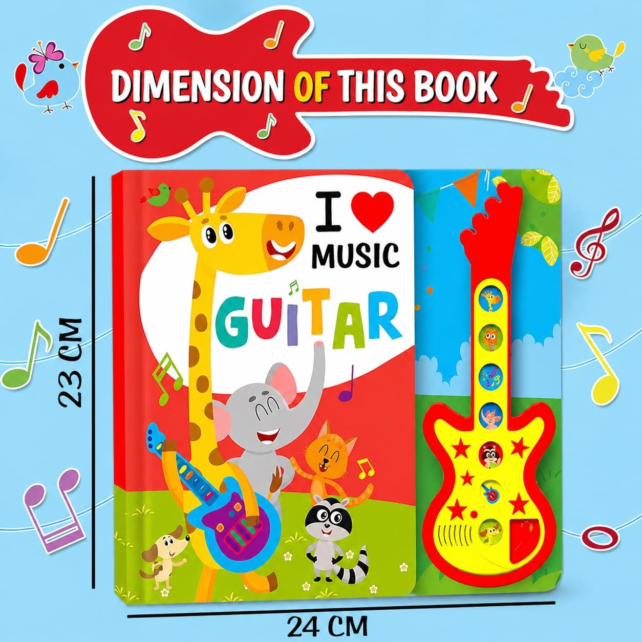 Braintastic I Love Music Guitar Sound Book for Kids – Interactive Musical Learning Toy with Guitar Buttons | Educational Sound Book for Toddlers & Preschool Children