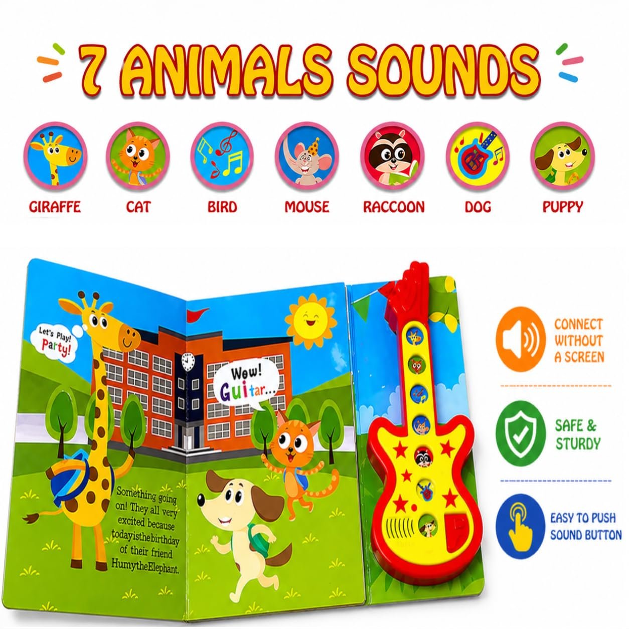 Braintastic I Love Music Guitar Sound Book for Kids – Interactive Musical Learning Toy with Guitar Buttons | Educational Sound Book for Toddlers & Preschool Children