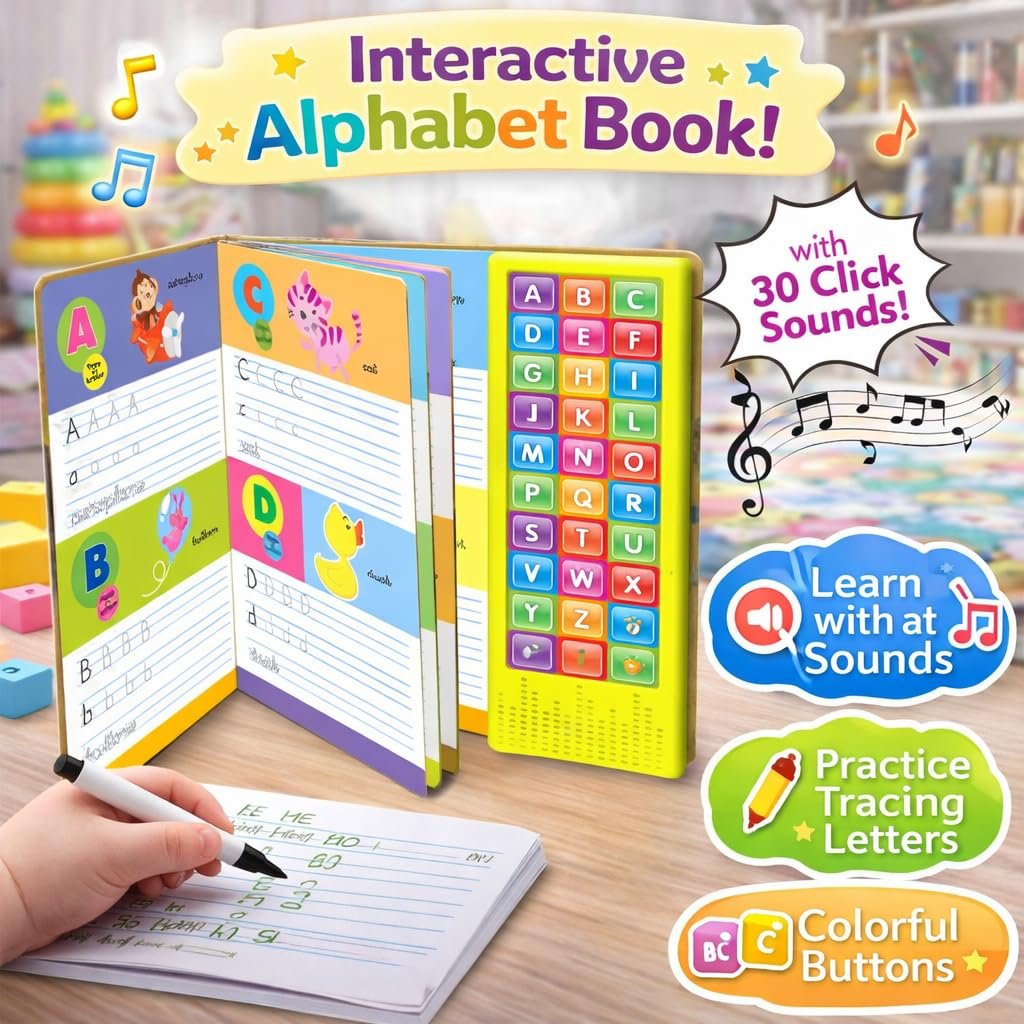 Braintastic My Noisy Alphabet Book with Sound & Write-Erase Marker – ABC Learning Sound Book for Kids | 30 Sounds Educational Toy | Interactive Early Learning Book for Toddlers & Preschool Children