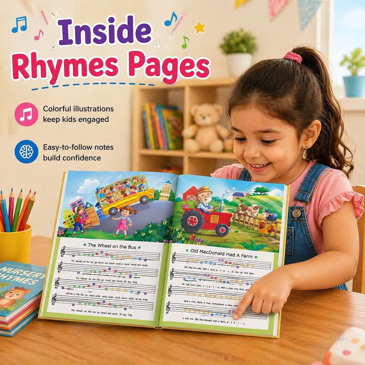 Braintastic Sing-Along Nursery Rhymes Piano Book for Kids – Musical Sound Book with Keyboard | 5 Play & Sing Easy Rhymes | Interactive Educational Toy for Toddlers & Preschool Children-Sky Blue