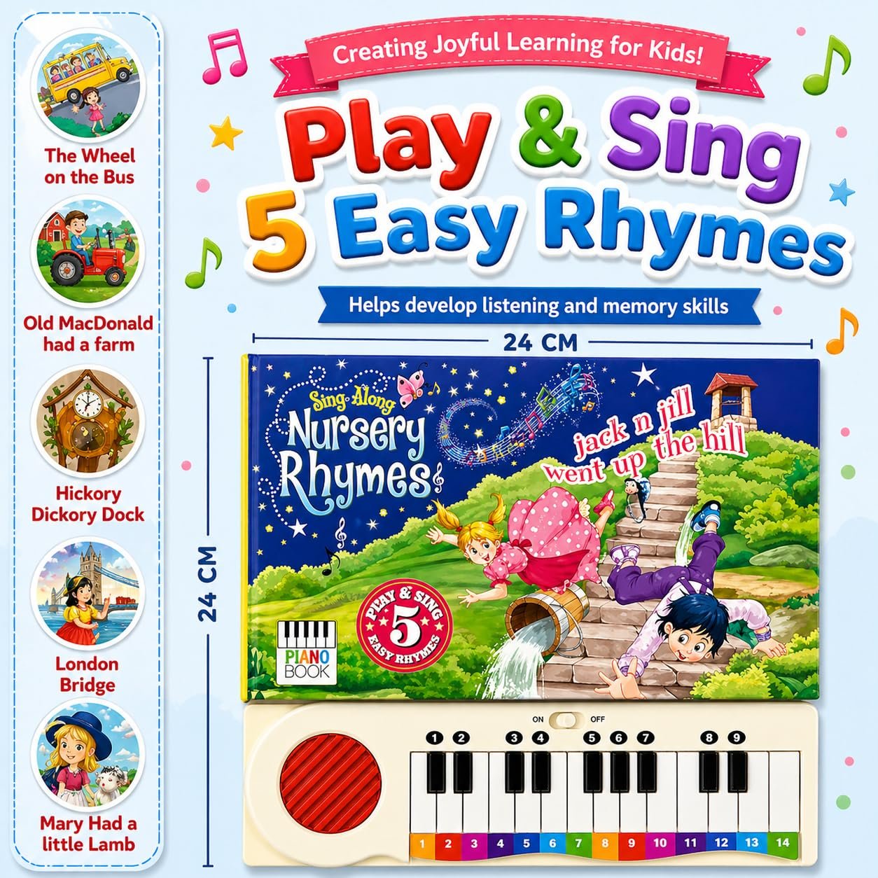 Braintastic Sing-Along Nursery Rhymes Piano Book for Kids – Musical Sound Book with Keyboard | 5 Play & Sing Easy Rhymes | Interactive Educational Toy for Toddlers & Preschool Children-Dark Blue