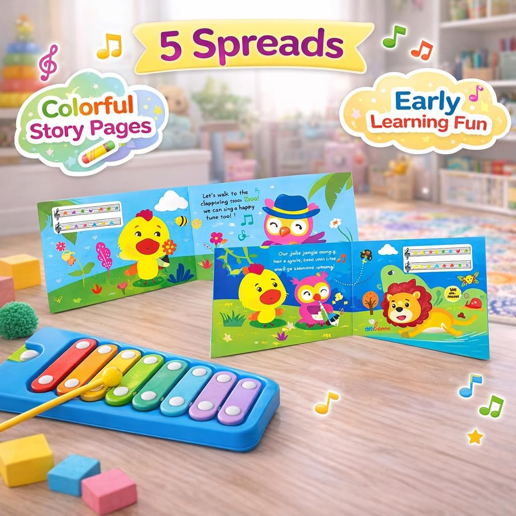 Braintastic I Love Music Xylophone Sound Book for Kids – Musical Learning Toy with Colorful Xylophone Keys | Interactive Educational Music Book for Toddlers & Preschool Children