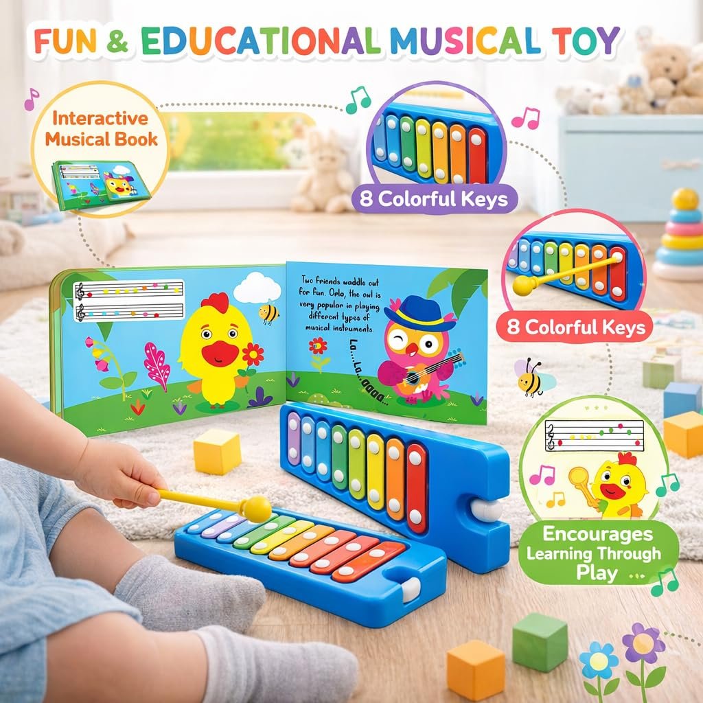 Braintastic I Love Music Xylophone Sound Book for Kids – Musical Learning Toy with Colorful Xylophone Keys | Interactive Educational Music Book for Toddlers & Preschool Children
