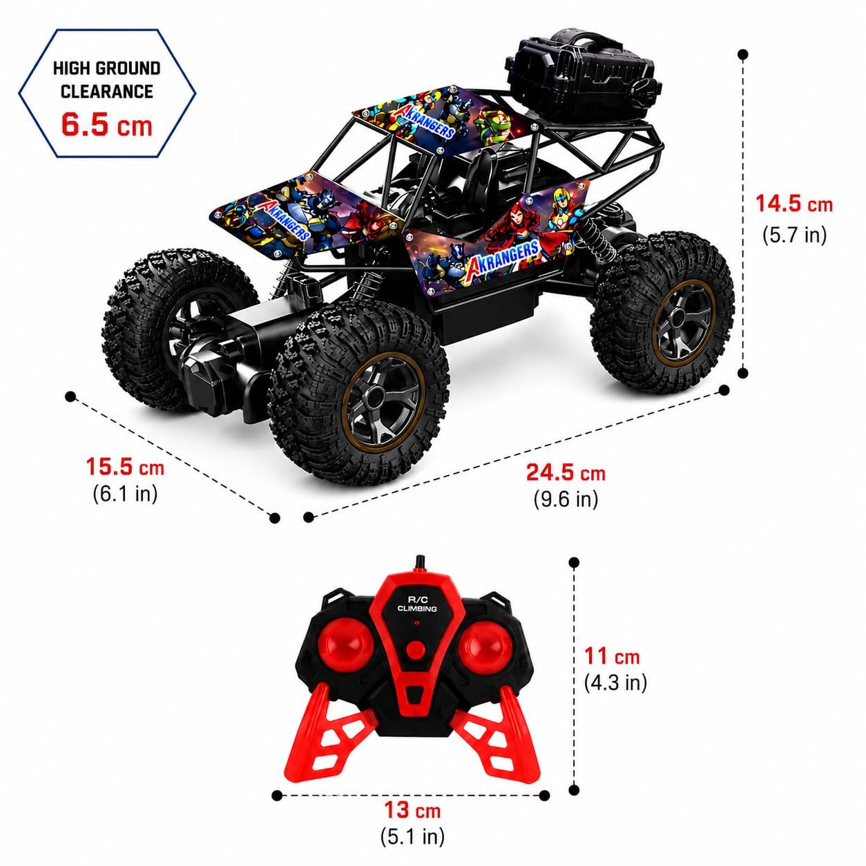 Braintastic Rechargeable Remote Control Rock Crawler Car with Mist Smoke,Monster Truck with Spray for Kids, RC High Speed 4x4 Off-Road Car (Printed)