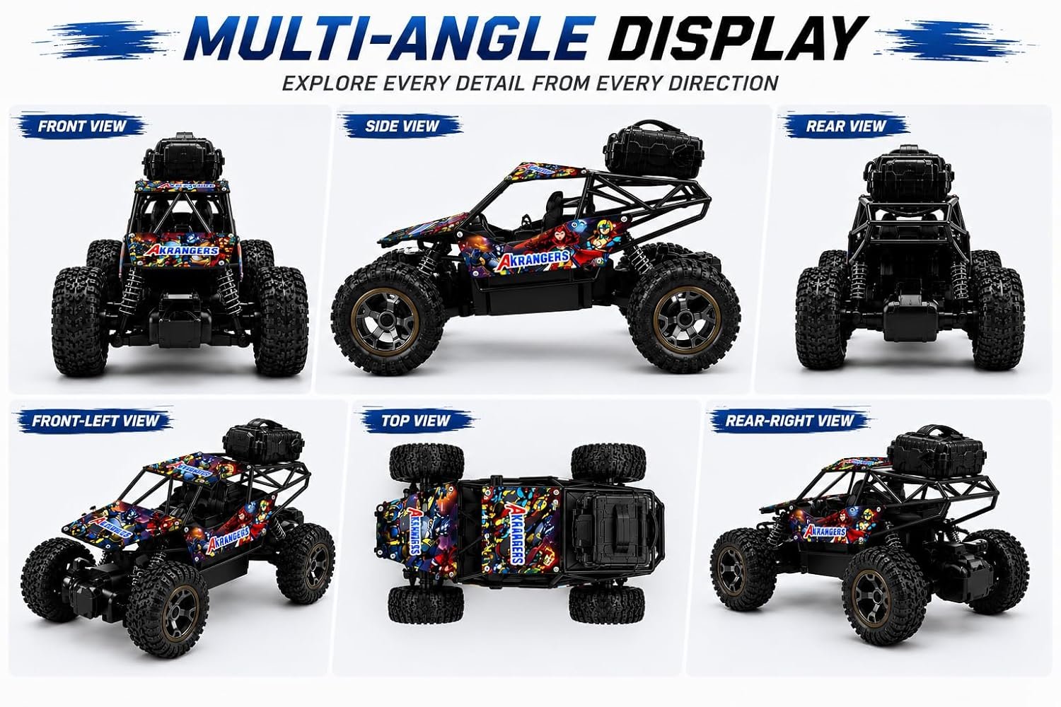 Braintastic Rechargeable Remote Control Rock Crawler Car with Mist Smoke,Monster Truck with Spray for Kids, RC High Speed 4x4 Off-Road Car (Printed)