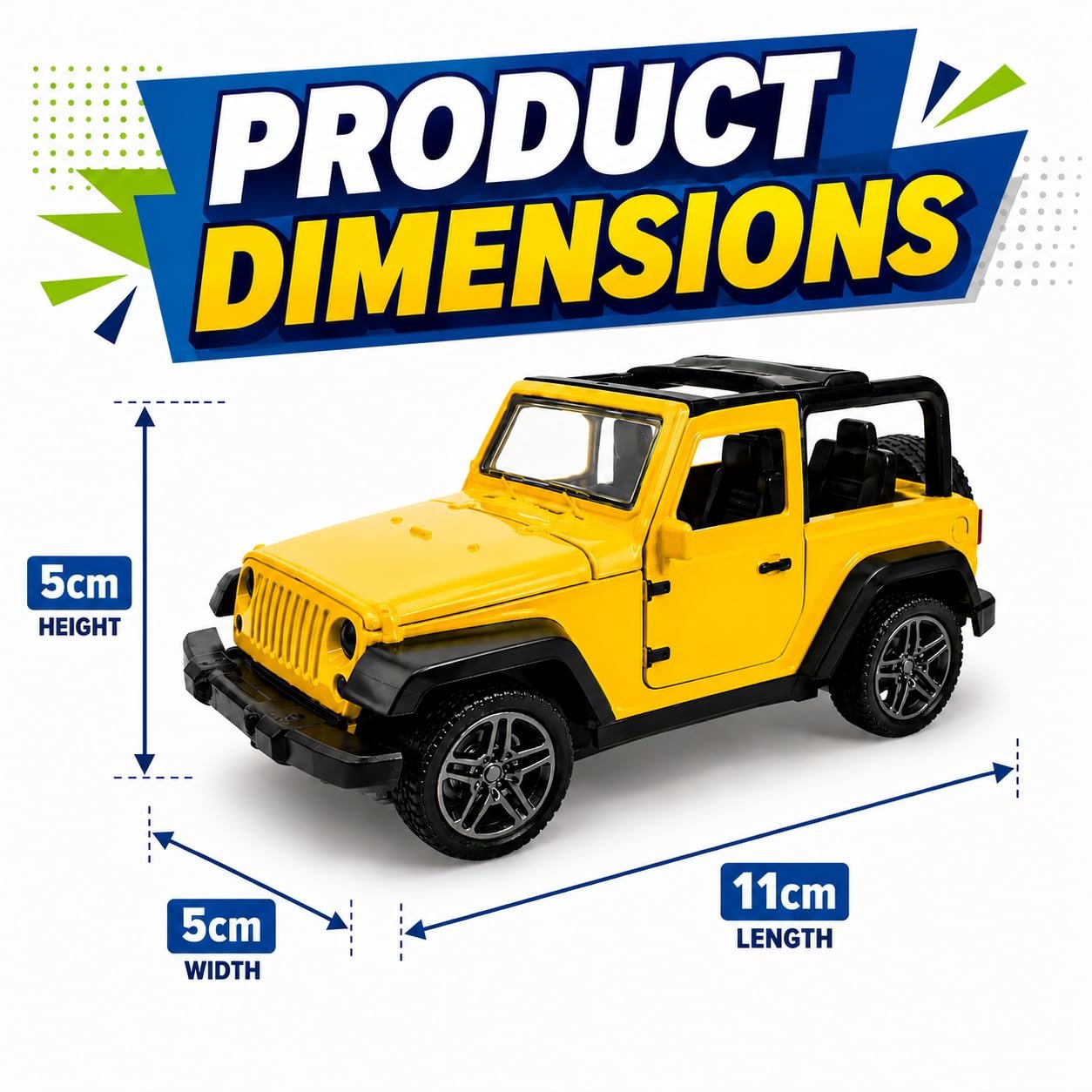 Braintastic Model Diecast Car Toy Vehicle Pull Back Friction with Openable Doors Light & Music Toys for Kids Age 3+ Years (Thar Jeep Small Yellow)