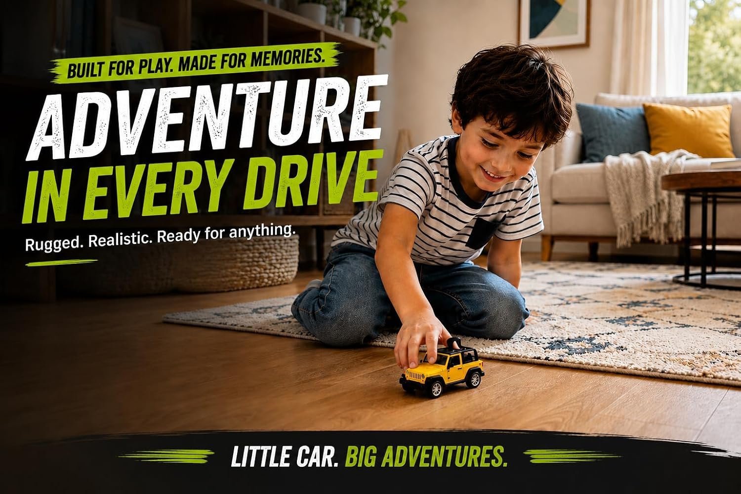 Braintastic Model Diecast Car Toy Vehicle Pull Back Friction with Openable Doors Light & Music Toys for Kids Age 3+ Years (Thar Jeep Small Yellow)