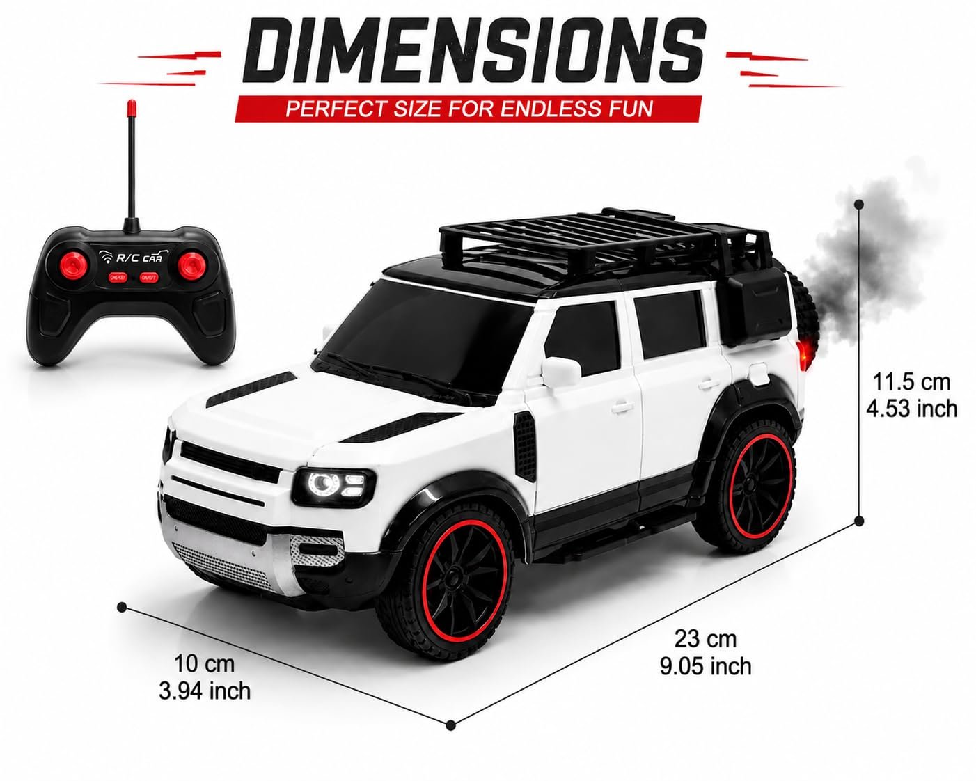 Braintastic RC Defender Remote Control Off-Road SUV Car for Kids, 2.4GHz Rechargeable RC Toy Car with LED Lights, Full Function, High-Speed Racing Vehicle for Boys & Girls Age 3+ (White)
