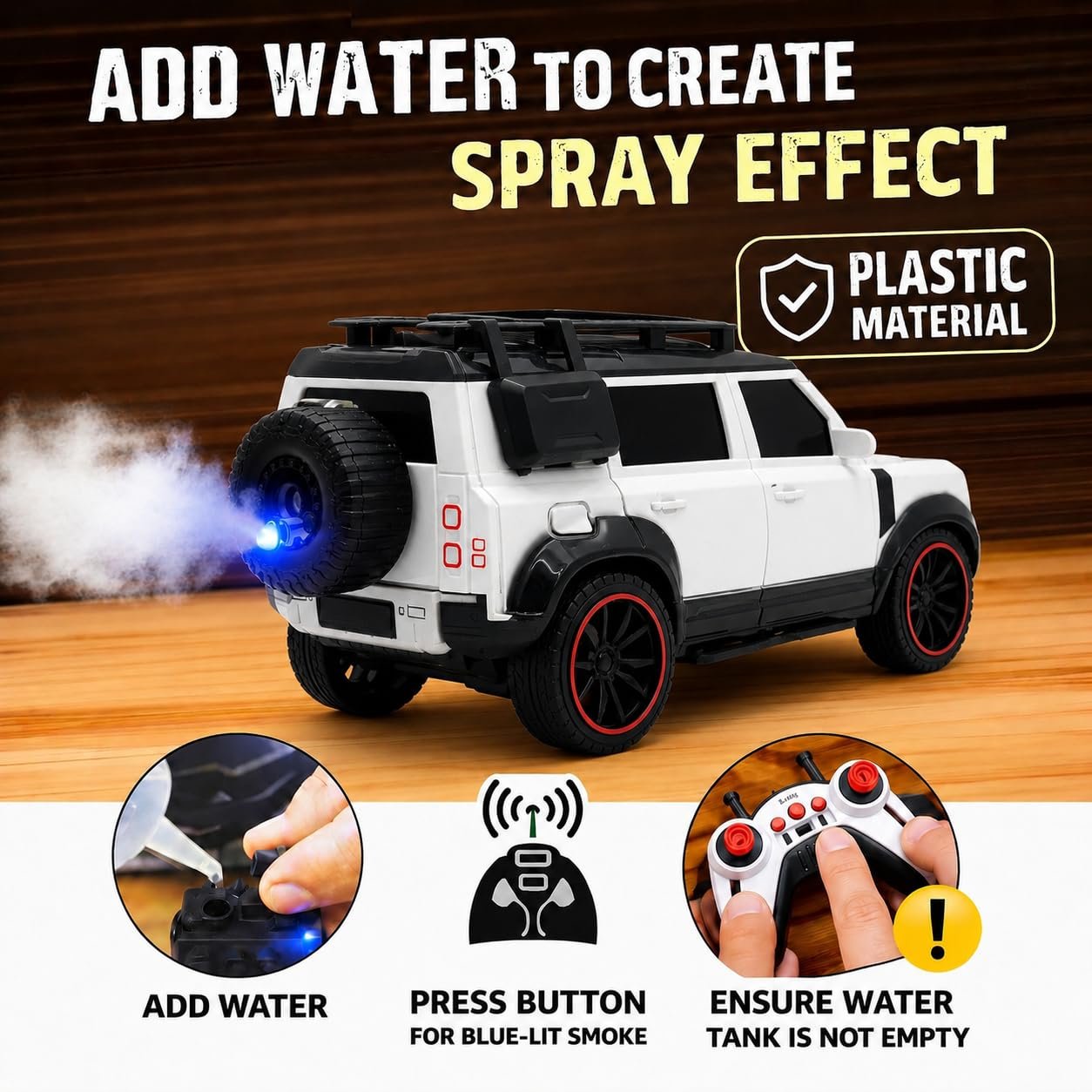 Braintastic RC Defender Remote Control Off-Road SUV Car for Kids, 2.4GHz Rechargeable RC Toy Car with LED Lights, Full Function, High-Speed Racing Vehicle for Boys & Girls Age 3+ (White)