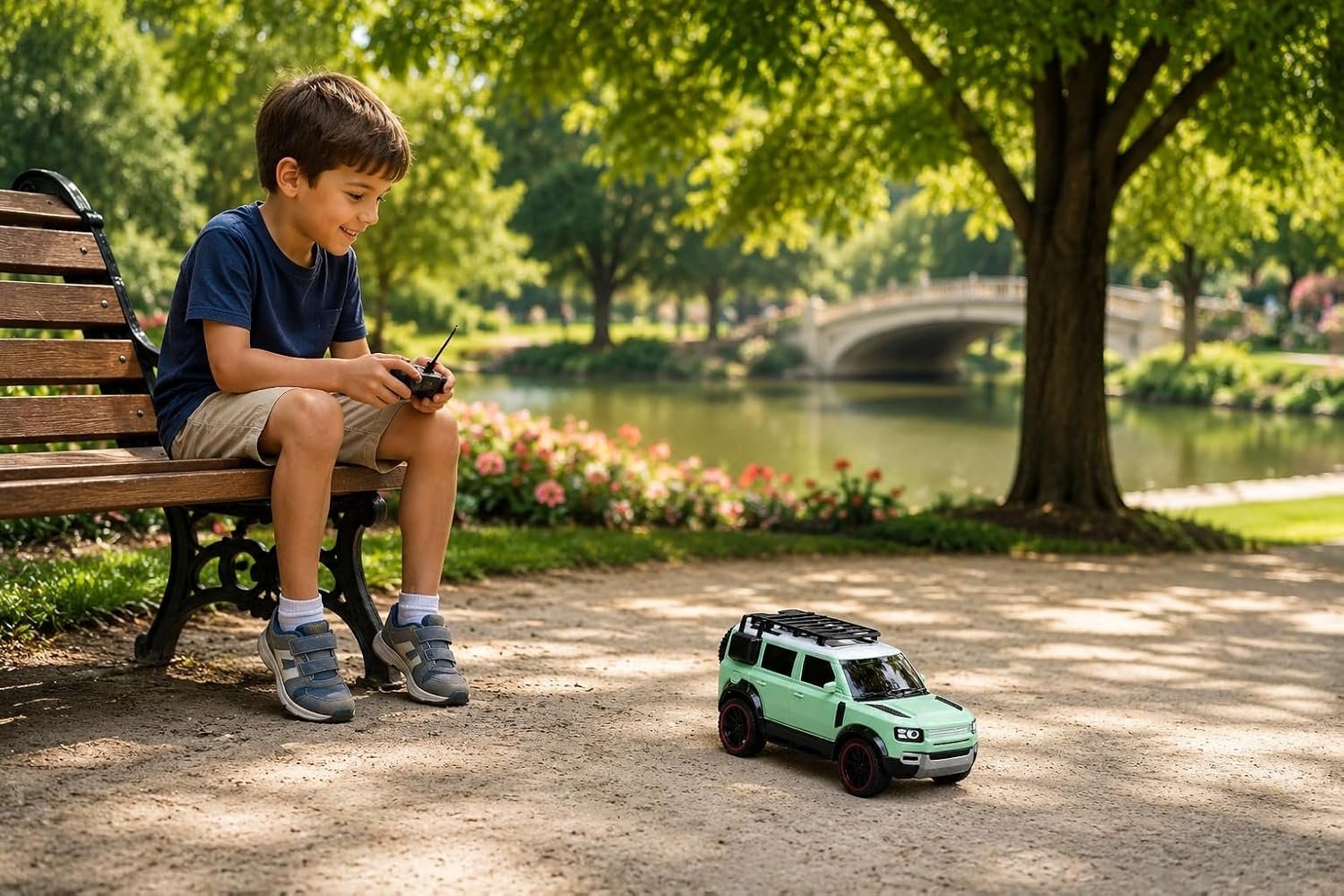 Braintastic RC Defender Remote Control Off-Road SUV Car for Kids, 2.4GHz Rechargeable RC Toy Car with LED Lights, Full Function, High-Speed Racing Vehicle for Boys & Girls Age 3+ (Green)